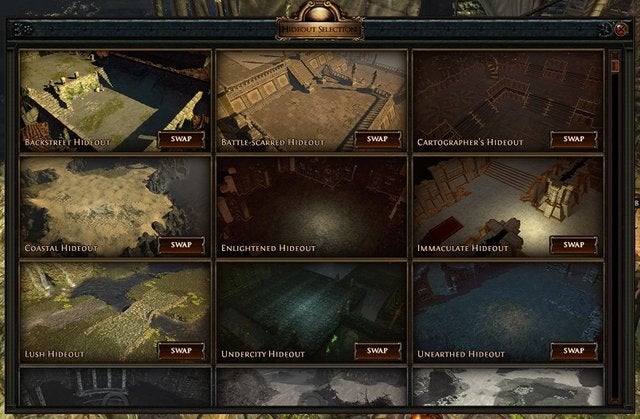 Hideout selection screen